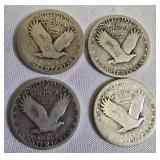 Four Standing Liberty Quarters, each with a face value of one dollar: 1925,1926,1929 &1930!