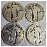 Four Standing Liberty Quarters, each with a face value of one dollar: 1925,1926,1929 &1930!