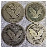 Four Standing Liberty Quarters, each with a face value of one dollar: 1925,1926,1927,1929!