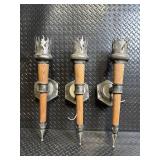Vintage Torch-Style Wall Sconces with Wood Handles - Set of 3 Vintage Torch-Style Wall Sconces with Wood Handles - Set of 3
