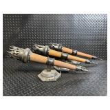 Vintage Torch-Style Wall Sconces with Wood Handles - Set of 3 Vintage Torch-Style Wall Sconces with Wood Handles - Set of 3