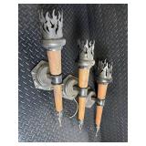 Vintage Torch-Style Wall Sconces with Wood Handles - Set of 3 Vintage Torch-Style Wall Sconces with Wood Handles - Set of 3