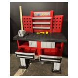 Toy Workbench for Kids - Red/Gray Plastic with Tool Drawers Toy Workbench for Kids - Red/Gray Plastic with Tool Drawers