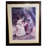 Framed Vintage Print - Children with Dog by Garden Staircase Framed Vintage Print - Children with Dog by Garden Staircase