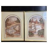 Nautical Harbor Prints - Arch-Top Pair in Gold Frames Nautical Harbor Prints - Arch-Top Pair in Gold Frames