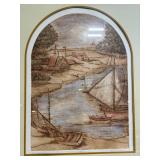 Nautical Harbor Prints - Arch-Top Pair in Gold Frames Nautical Harbor Prints - Arch-Top Pair in Gold Frames