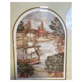 Nautical Harbor Prints - Arch-Top Pair in Gold Frames Nautical Harbor Prints - Arch-Top Pair in Gold Frames