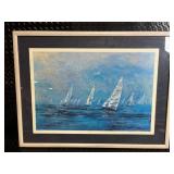 Sailboat Seascape Art Print - Framed Blue Ocean Scene, Signed Sailboat Seascape Art Print - Framed Blue Ocean Scene, Signed