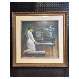 Framed Art Print - Woman at Piano with Vase of Flowers Framed Art Print - Woman at Piano with Vase of Flowers