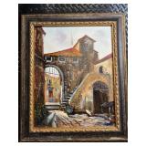 Sol Signature Oil Painting - Mediterranean Village Archway & Stair Scene in Ornate Frame Sol Signature Oil Painting - Mediterranean Village Archway & Stair Scene in Ornate Frame