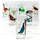Charley Harper Glasses (Lot of 6) - 6.5 in Tall Mid-Century Style Bird Print Drinking Glasses