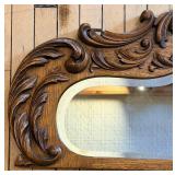 Carved Oak Rococo Mirror with Acanthus Leaves & Shell Crest