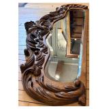Carved Oak Rococo Mirror with Acanthus Leaves & Shell Crest