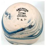 Nemadji Pottery - American Southwest Pottery Vases - Hand Made Hand Painted Marbled Blue & Tan (Lot of 2)