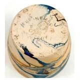 Nemadji Pottery - American Southwest Pottery Vases - Hand Made Hand Painted Marbled Blue & Tan (Lot of 2)