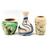 Nemadji Pottery Marbleized Vases - (Lot of 3) - including Signed