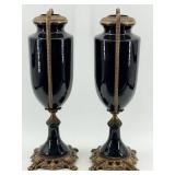 Pair of Neoclassical French-Style Black Vases / Urns with Gilt-Bronze Mounts