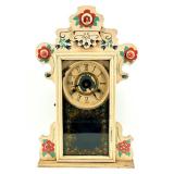 Antique Mantel Clock - Hand-Painted Floral Case With Glass Door