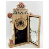 Antique Mantel Clock - Hand-Painted Floral Case With Glass Door