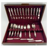 1847 Rogers Bros Silver Plate Flatware Set in Wood Case with Burgundy Interior