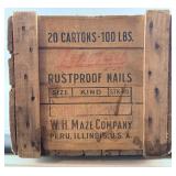 Vintage Advertising Packaging - Maze Nails Crate with Dakota Maid Bread Flour Bag & S-X Feed Bag