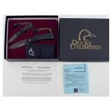 3 Knife Set Including -Gerber 600 Fixed Blade Knife Portland -USA with Sheath, U.S.N. MARK 2 & Ducks Unlimited Box Set