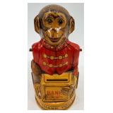 1937 Marx B.O. Plenty Walker Tin Figure & J. Chein Tin Monkey Bank & Schuco Red Tin Car