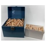 Wooden Clothespins & Metal Springs - Bulk Assortment in White Tub & Blue Box