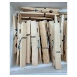 Wooden Clothespins & Metal Springs - Bulk Assortment in White Tub & Blue Box