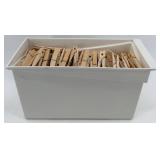 Wooden Clothespins & Metal Springs - Bulk Assortment in White Tub & Blue Box