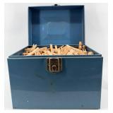 Wooden Clothespins & Metal Springs - Bulk Assortment in White Tub & Blue Box