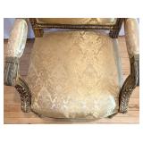 Vintage Rococo Revival Armchairs - Pair, Gilded Carved Frames & Damask Upholstery