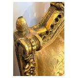 Vintage Rococo Revival Armchairs - Pair, Gilded Carved Frames & Damask Upholstery