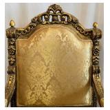 Vintage Rococo Revival Armchairs - Pair, Gilded Carved Frames & Damask Upholstery