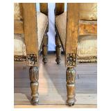 Vintage Rococo Revival Armchairs - Pair, Gilded Carved Frames & Damask Upholstery