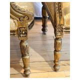 Vintage Rococo Revival Armchairs - Pair, Gilded Carved Frames & Damask Upholstery