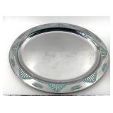 Wilton Armetale Plate & Bowl Set - Teal Rim Geometric Pattern (Set of 2)
