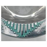 Wilton Armetale Plate & Bowl Set - Teal Rim Geometric Pattern (Set of 2)