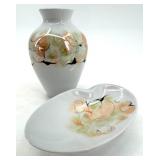 Chodziez Vase, Floral Dish, Emerald Green Glass Bowls & Teal Ribbed Plate