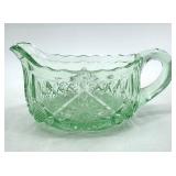 Vintage Creamer Pitcher - Uranium Glass - Green Diamond Cut Pattern