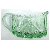Vintage Creamer Pitcher - Uranium Glass - Green Diamond Cut Pattern
