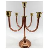 Vintage Copper Candelabra Five-Arm Centerpiece with Teapots Set, Made in England