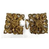 Antique Filigree Buckles - 3 Pairs, Brass Tone, Floral Openwork