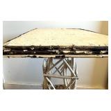 Vintage White Wicker Plant Stand - 2-Tier Table with Crossed Supports