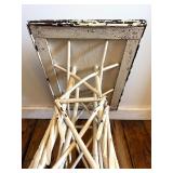 Vintage White Wicker Plant Stand - 2-Tier Table with Crossed Supports