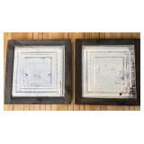 Large Vintage Decorative Tin Tile Panels - Wood Frames & Embossed Borders - 2 Pieces
