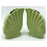 Vintage Green Shell Vases Pair, Pink Glass Candlesticks, Iridescent Candle Holders & Thomas Kinkade Jewelry Box