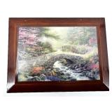 Vintage Green Shell Vases Pair, Pink Glass Candlesticks, Iridescent Candle Holders & Thomas Kinkade Jewelry Box