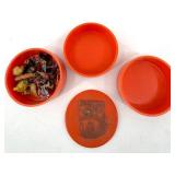 Stacking Orange Plastic Storage Container & Cracker Jack Charms