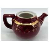 Hall Burgundy 4-Cup Teapot - Creamer & Sugar Bowl & Wooden Teapot - Made in USA